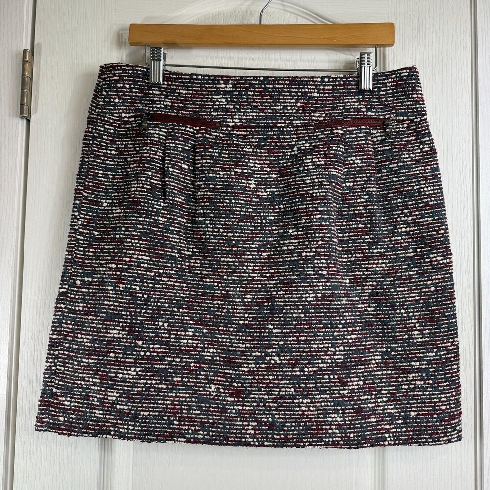 Ann Taylor LOFT Women's Gray Burgundy White Textured Mini Skirt Pockets Size 10